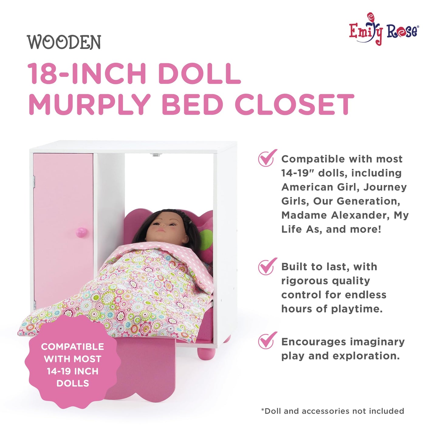Emily Rose 18" Doll Furniture Murphy Bed & Closet Set w/Hangers & Storage