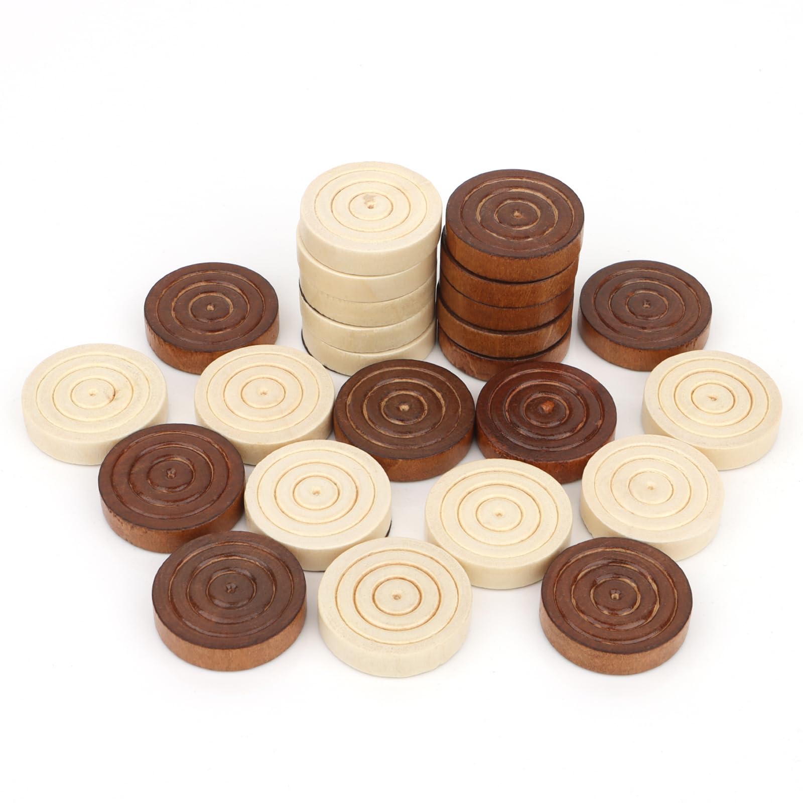 QuadPro Wooden Checkers Pieces Only, 24 Wood Checkers Pieces with Storage Bag, Premium Wood Pieces for Backgammon, Ideal for Replacement or Spare