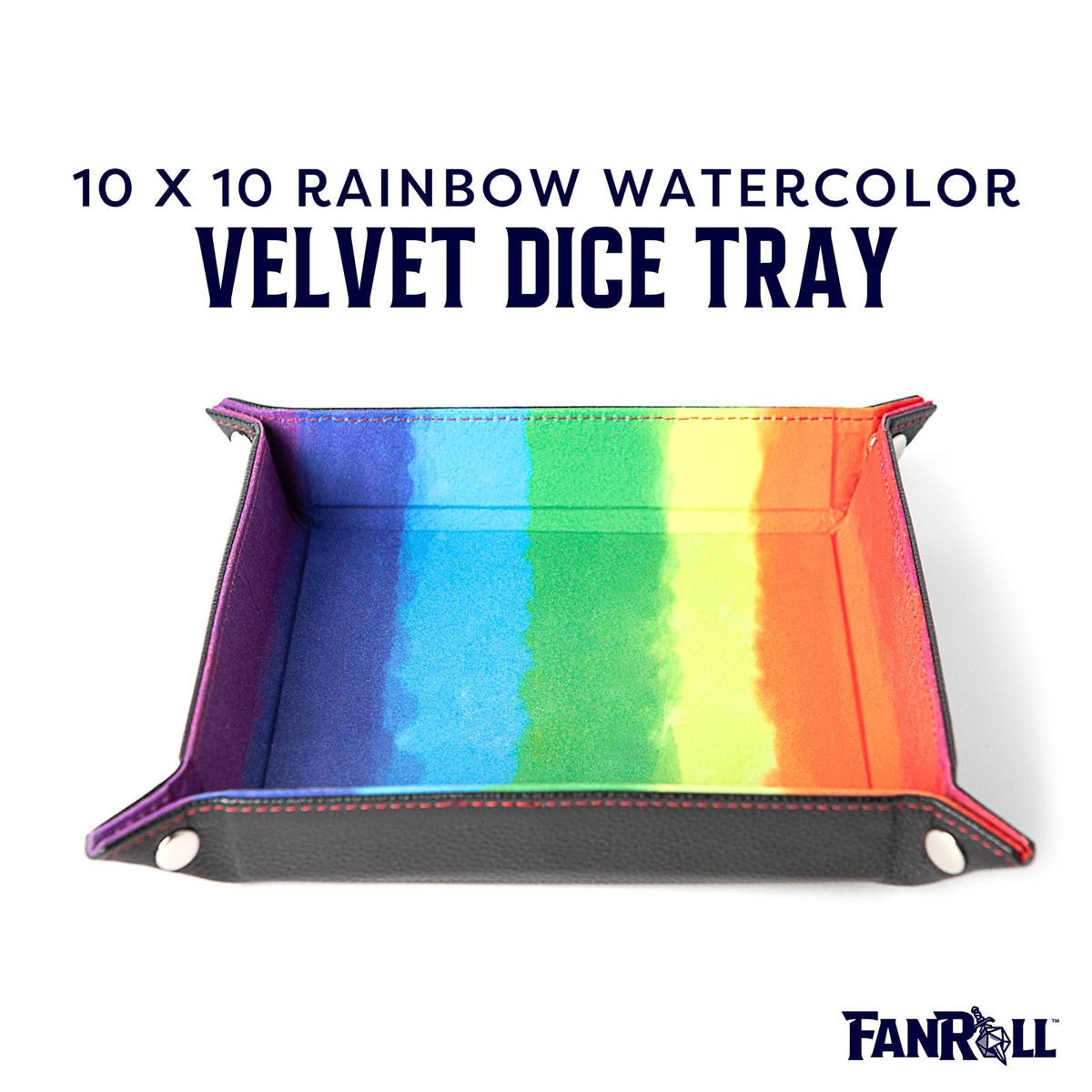 FanRoll Fold Up Velvet Dice Tray w/PU Leather Backing: Watercolor Rainbow, Role Playing Game Dice Accessories for Dungeons and Dragons