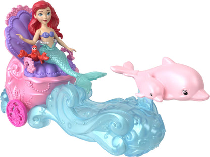 Mattel Disney Princess Ariel Mermaid Small Doll & Rolling Chariot Vehicle with 1 Friend Figure, Inspired by Mattel Disney Movie