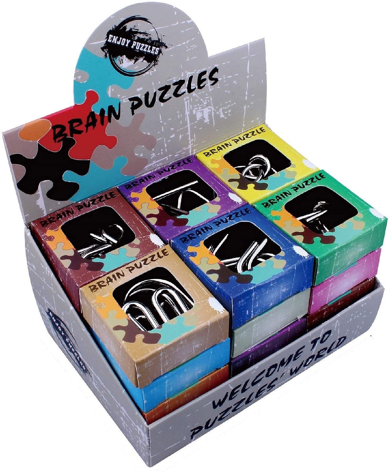 YUNTENG 24Pcs Assorted Metal Brain Teasers Metal Wire IQ Puzzles with Paper Box Gift Package Assembly & Disentanglement Great Educational Intelligence