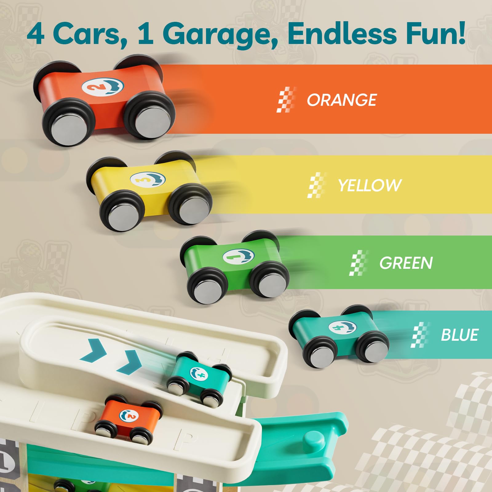 TOP BRIGHT Toddler Toys for 2 Year Old Boy, Wooden Car Ramp Race Track Set, Car Toys for Toddlers 1-3 with Cars and a Garage, Montessori Toys for 12