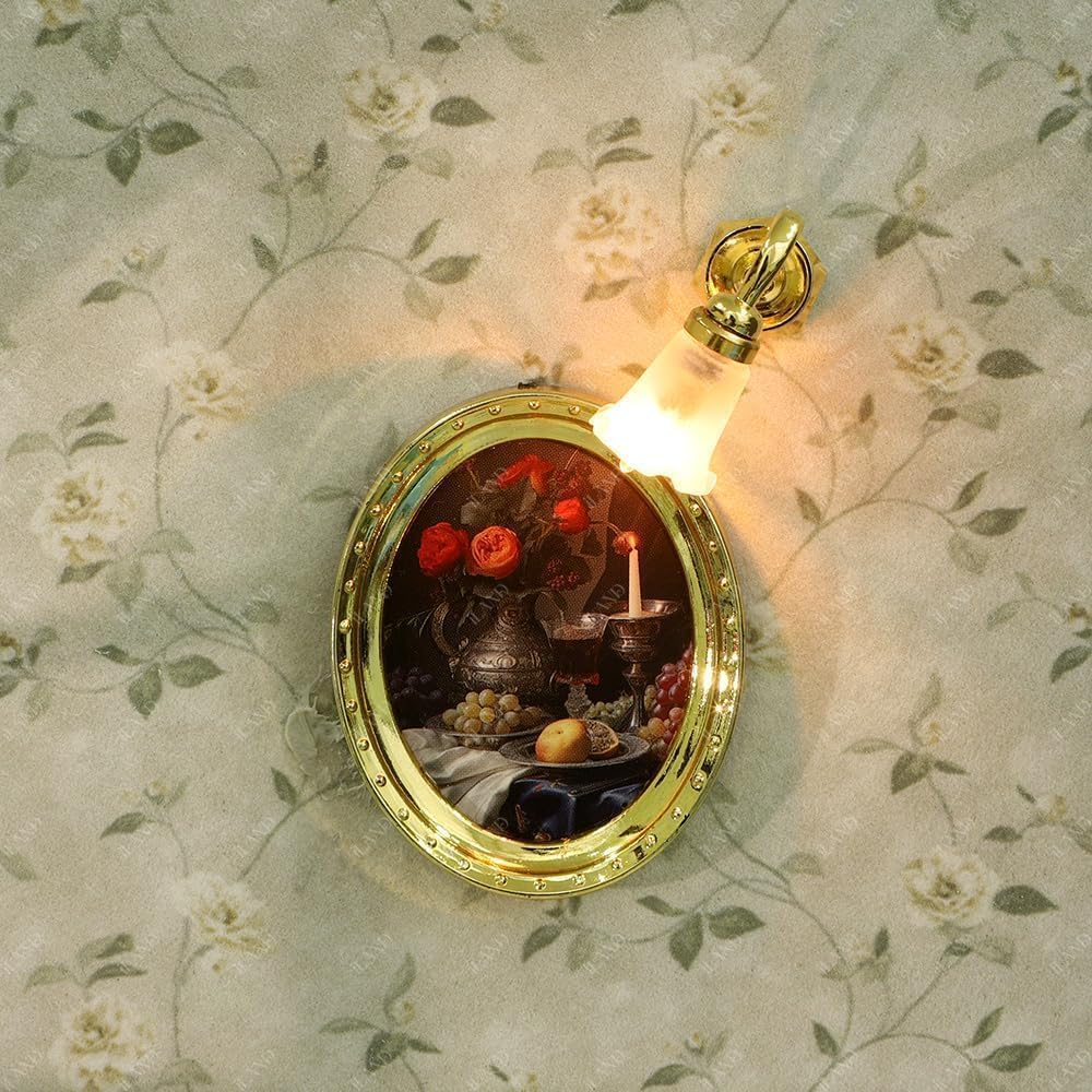 iLAND Dollhouse Accessories of Dollhouse Lights Floral Wall Light w/Plug, Elegant Miniature Lamp Wall Sconce of Mini House Lighting Fits 1/12 Scale