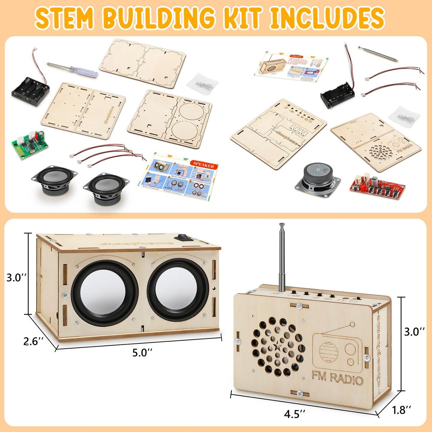 Stem Projects Toys for Boys age 8-12 12-14 Science Kit Building Own Bluetooth Speaker & FM Radio DIY Electronics Kit Science Experiments Kid 9-12 Boy