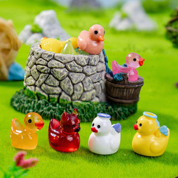 122 PCS Mini Ducks Resin,Colorful Multiple Styles Tiny Animals,Little Small Cute Duck Decoration Pattern, Sunglasses, Shiny, Proud, Angel, Demon Ducks