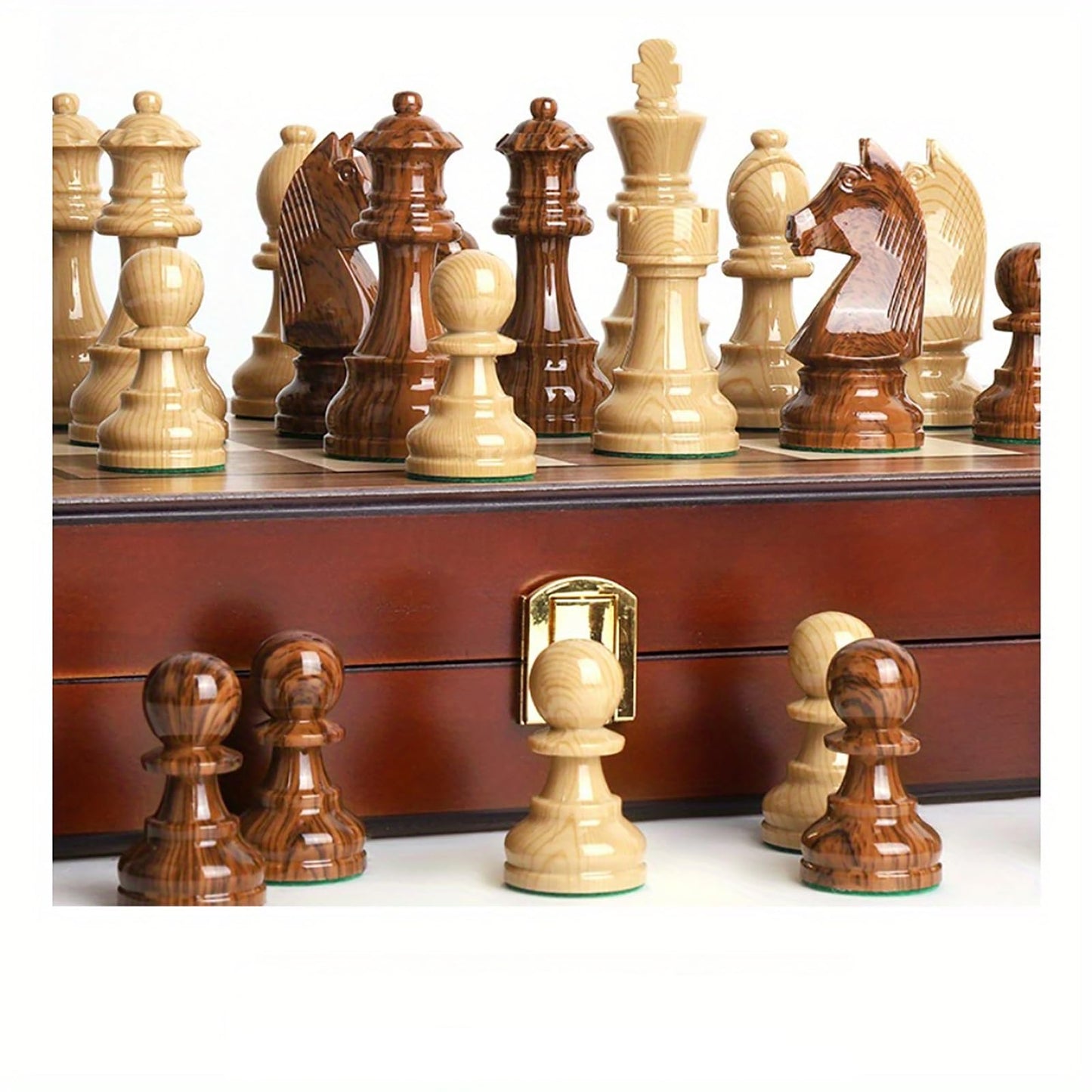 20" Extra Large Folding Chess Set - Walnut Wood Board & Weighted PVC Pieces - Portable Tournament Game for Adults, Travel, Gifts (Perfect