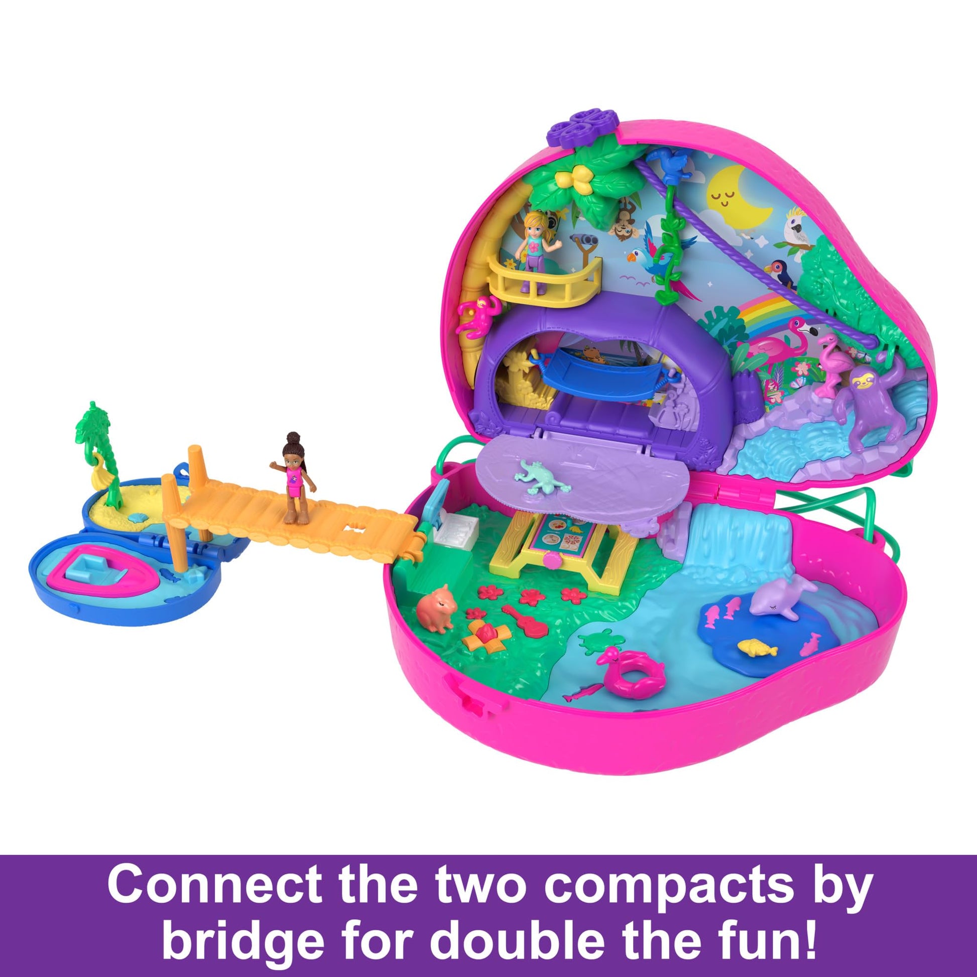 Polly Pocket Playset and Travel Toy with 2 Micro Dolls and 12 Accessories, Animal Toy, Sloth 2-in-1 Purse Compact