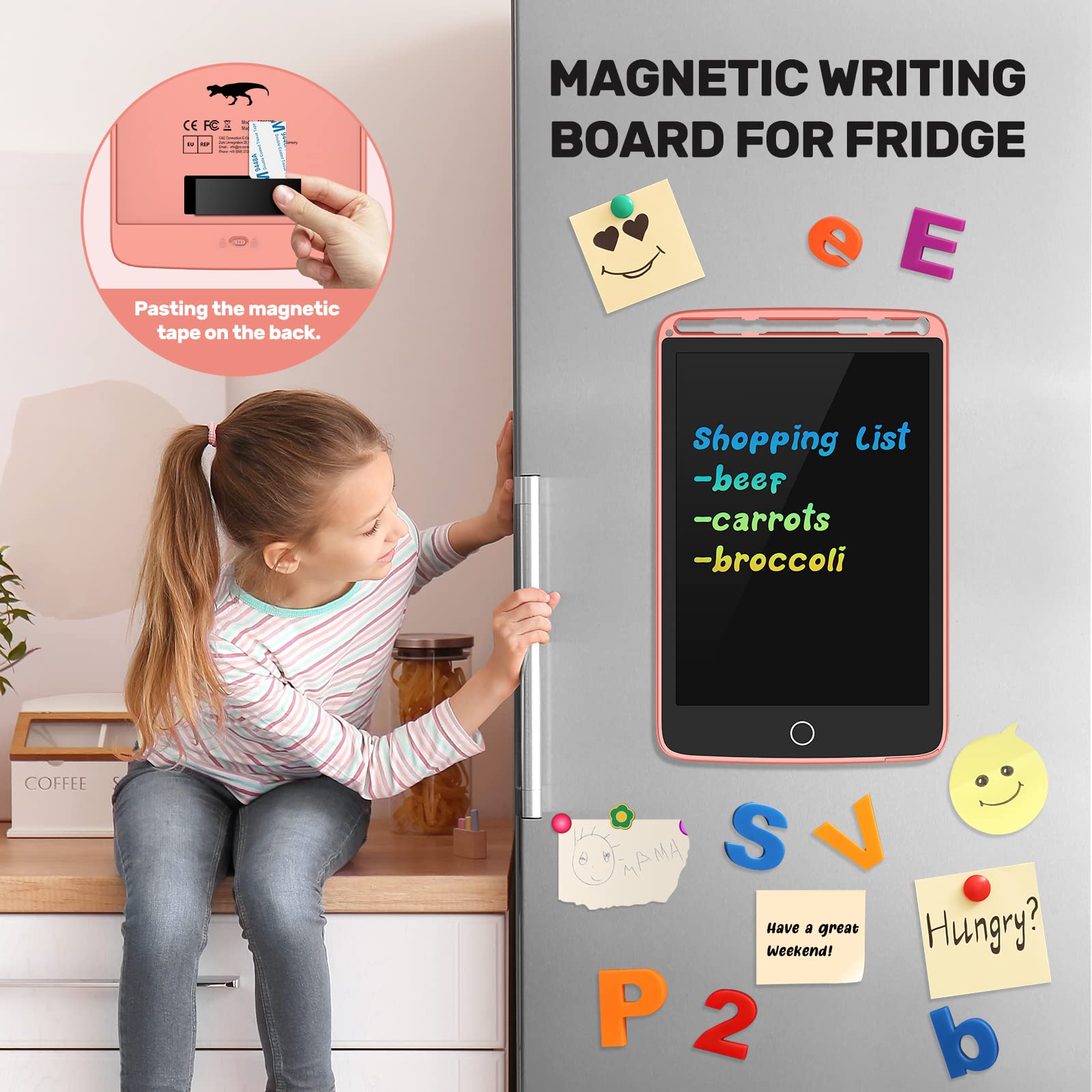 TECJOE 2 Pack LCD Writing Tablet with Fridge Magnets, Doodle Board for Kids Drawing Kitchen Memo, Christmas Stocking Stuffers Birthday Gifts Toys