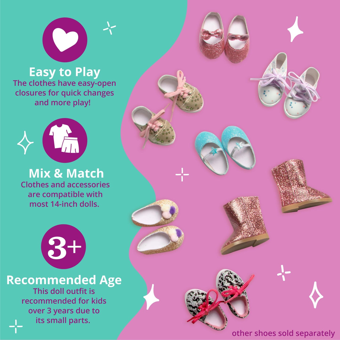 Glitter Girls - Rainy Day Shine! - 14-Inch Doll Accessories - Blue Glitter Rain Boots - Pink Knit Trim - Accessories for 14-Inch Dolls - Toy