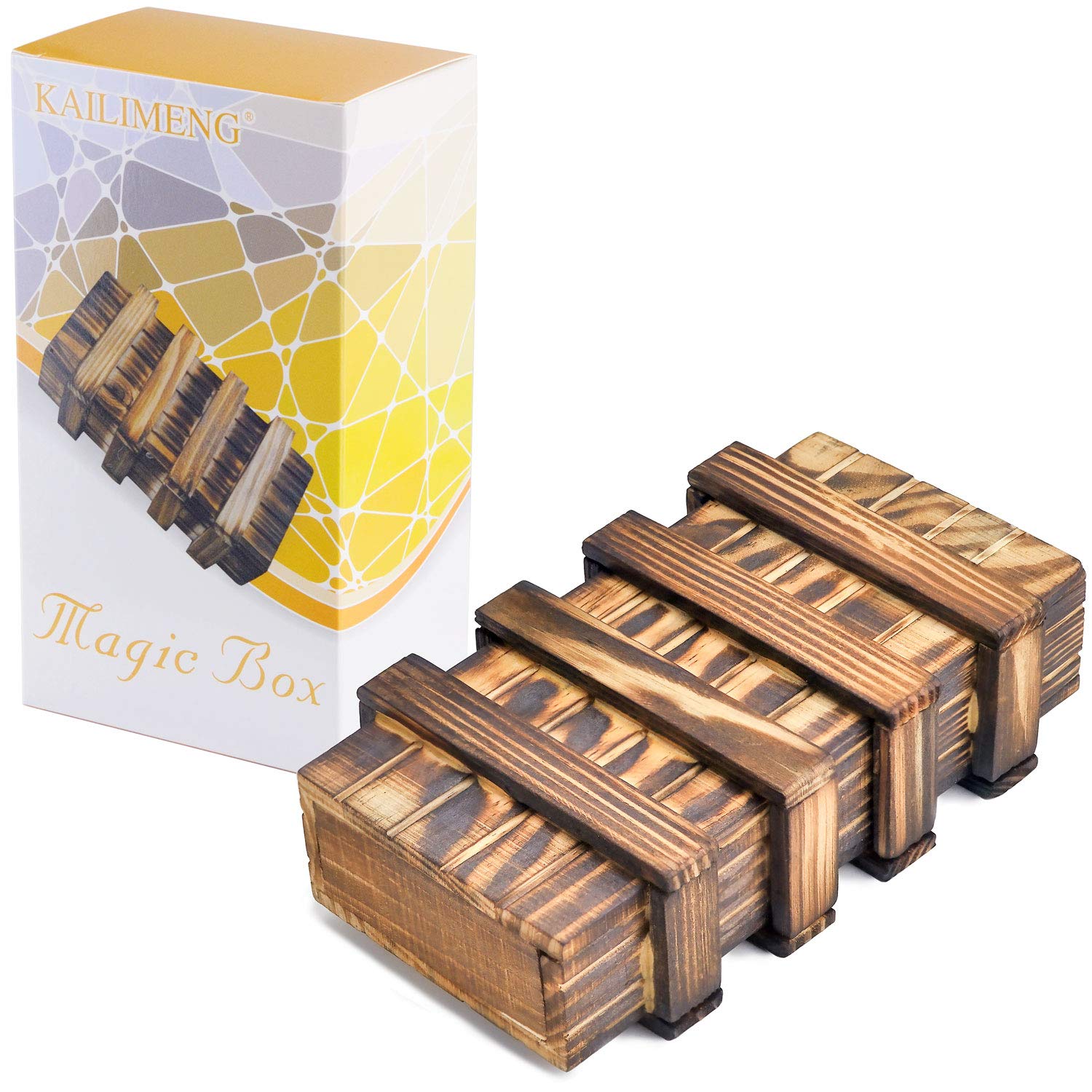 KAILIMENG Puzzle Box, Secret Magic Box with 2 Hidden Compartments Drawers for Coin Money - Brain Teaser Trick Box 3D Wooden Puzzle for Adults