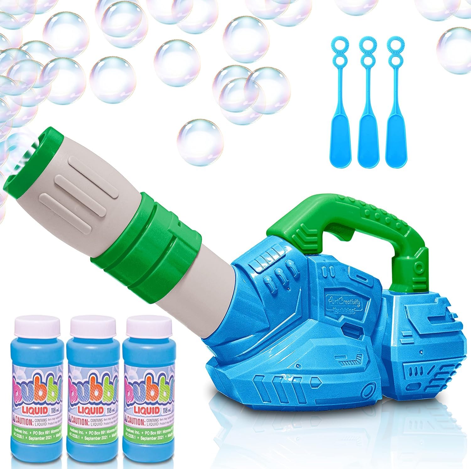 ArtCreativity Bubble Leaf Blower for Toddlers, with 3 Bottles of Bubble Solution and 3 Wands, Fun Bubbles Blowing Machine Toys for Kids, Great
