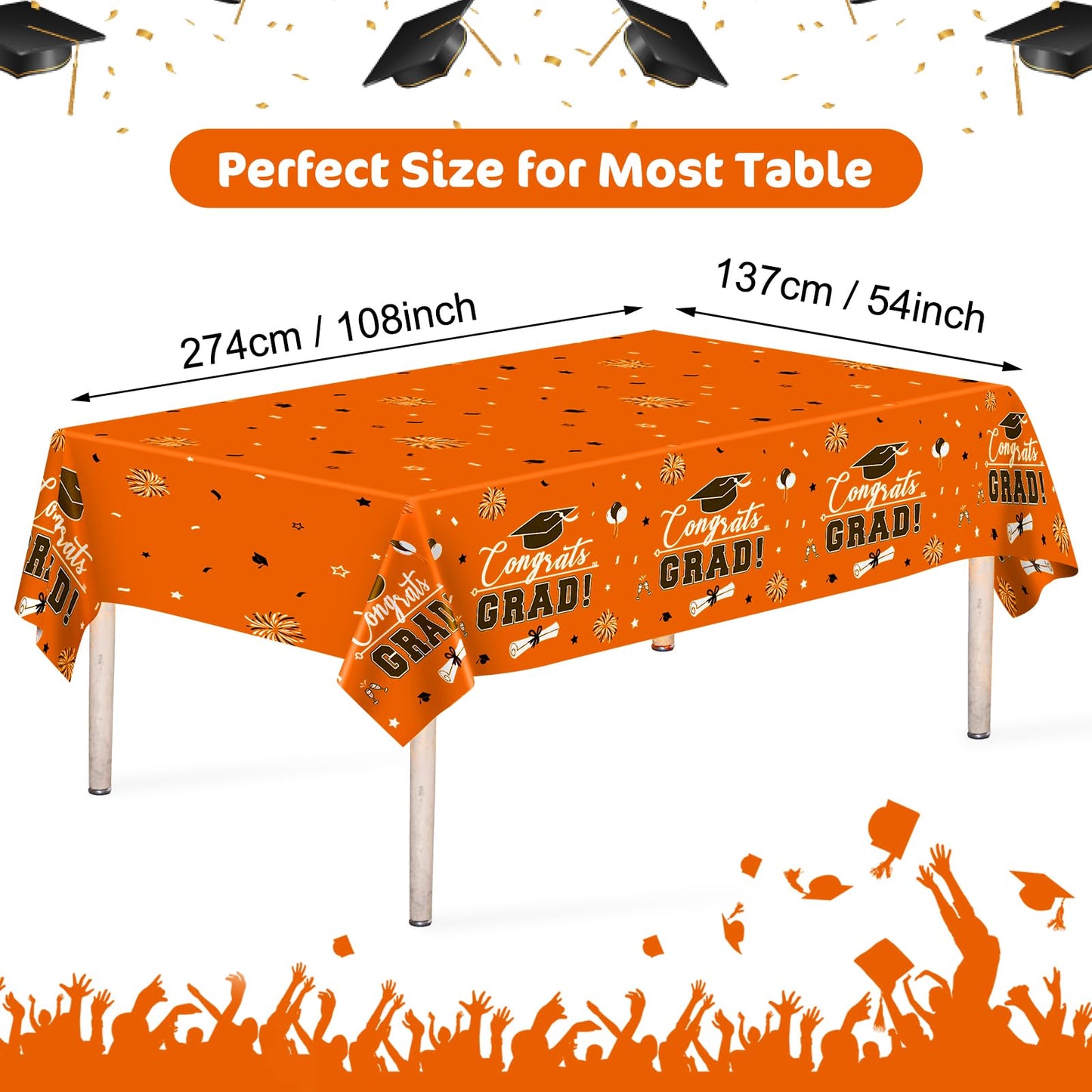 3 Pcs Graduation Tablecloth - Congrats Grad Table Cloth for Class of 2026, Disposable Plastic Rectangle Grad Table Cover for Graduation Party