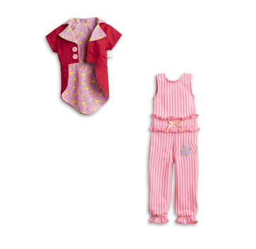 American Girl WellieWishers Ringmaster Outfit for 14.5-inch Dolls with a Striped Ruffles and Ribbons jumpsuit, Two Colorful Patches, A Bright-Red