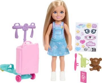 Barbie Club Chelsea Limitless Adventure Blonde Doll, Rolling Scooter-Suitcase and Travel-Themed Accessories