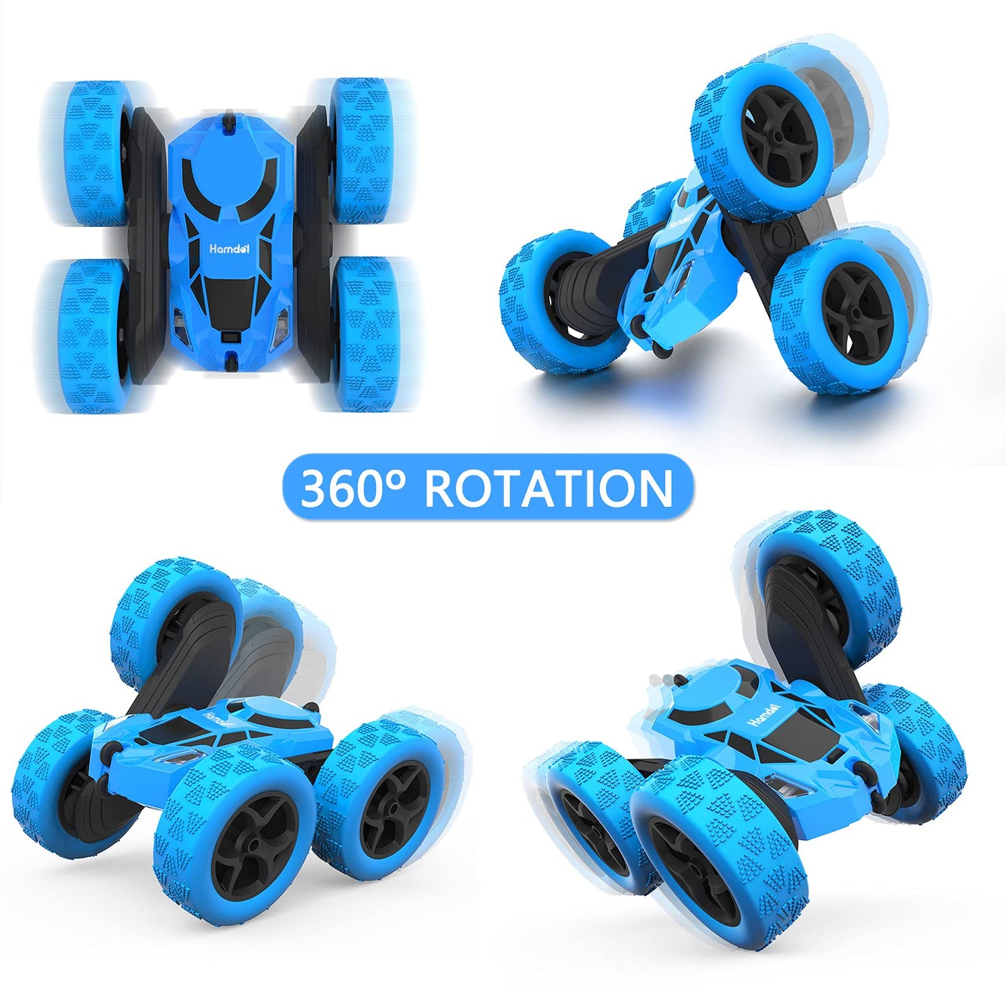 Hamdol Remote Control Car for Kids, 360° Rotating RC Stunt Car Double-Sided 4WD Electric Vehicle with LED Lights, 2.4GHz Rechargeable Toy Cars