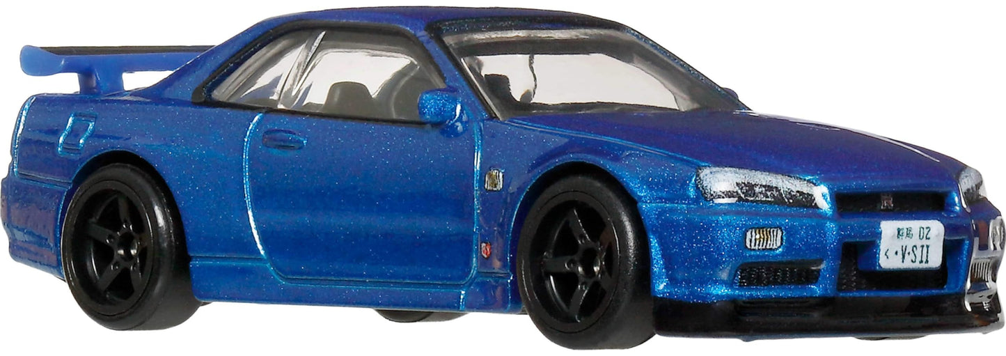 Hot Wheels Premium Car Culture Collectible Toy Car, 1:64 Scale Die-Cast Nissan Skyline R34 GTR, Timeless Icons Vehicle with Real Riders Tires