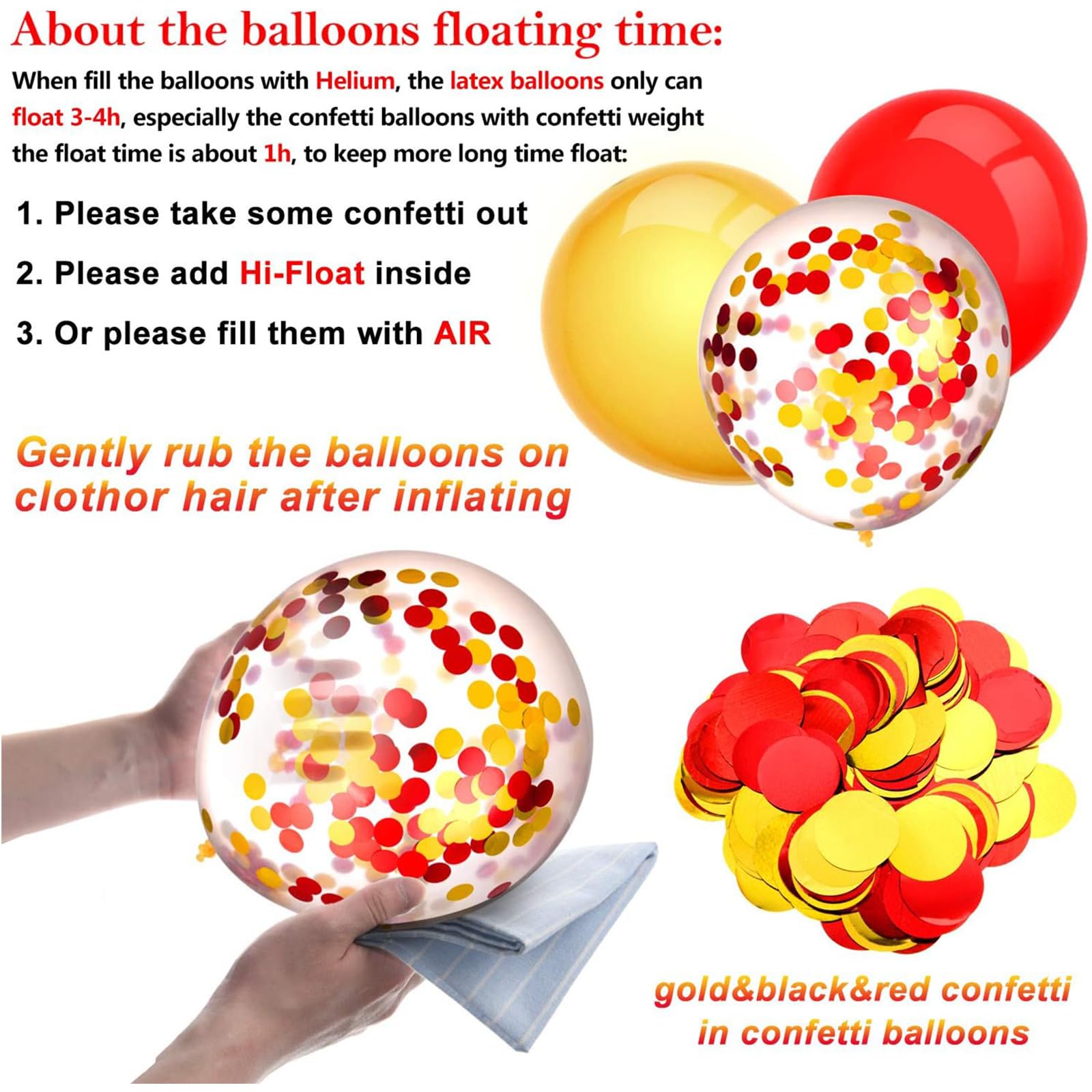 TecUnite 80 Pcs Red and Yellow Confetti Balloons 12 Inch for Wedding Event Party Arch Balloons Baby Shower Birthday Party Decorations Supplies