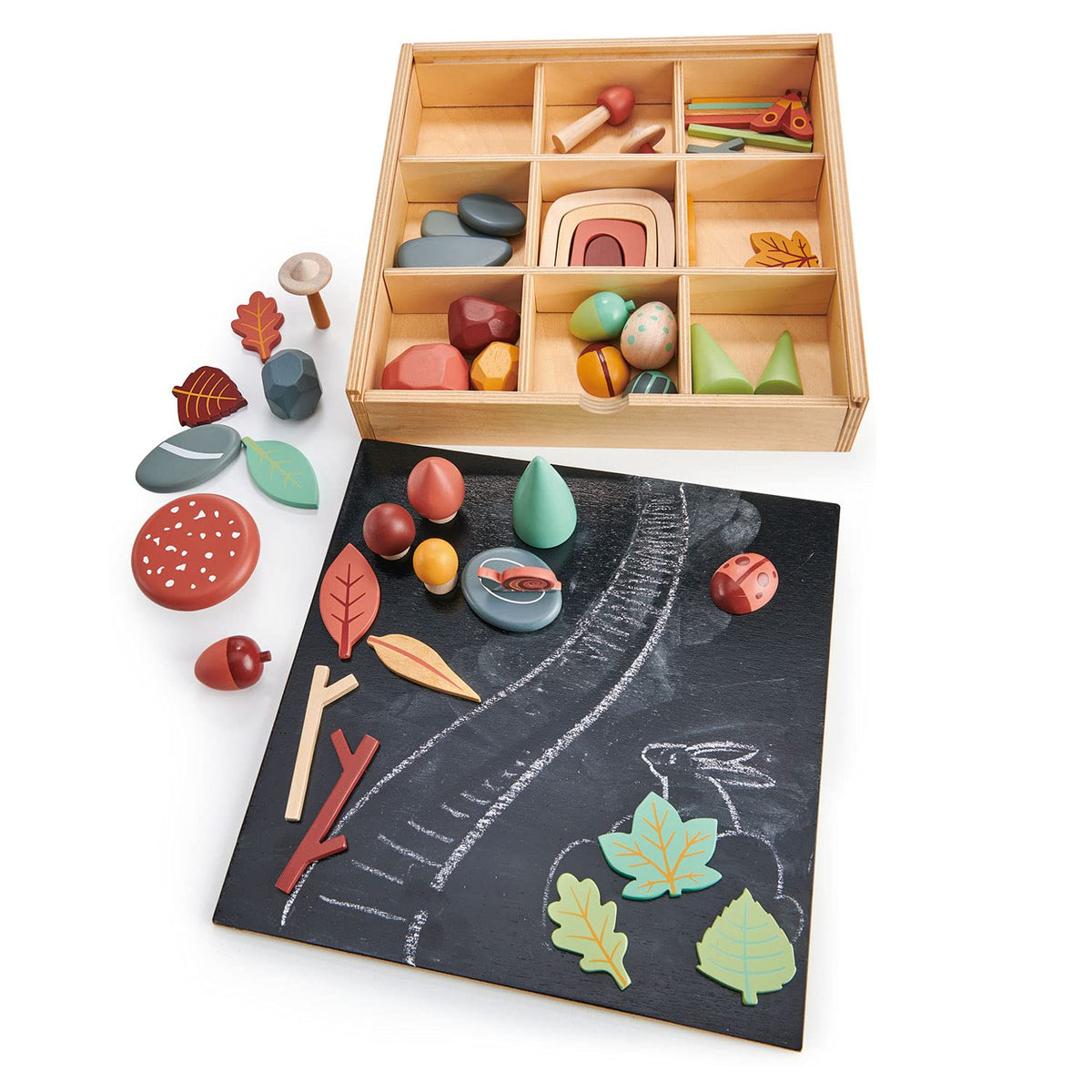 Tender Leaf Toys My Forest Floor - Wooden Open-Ended Tinker Tray Creative Play Box with Removable Compartments - Montessori Toy for Imaginative Play