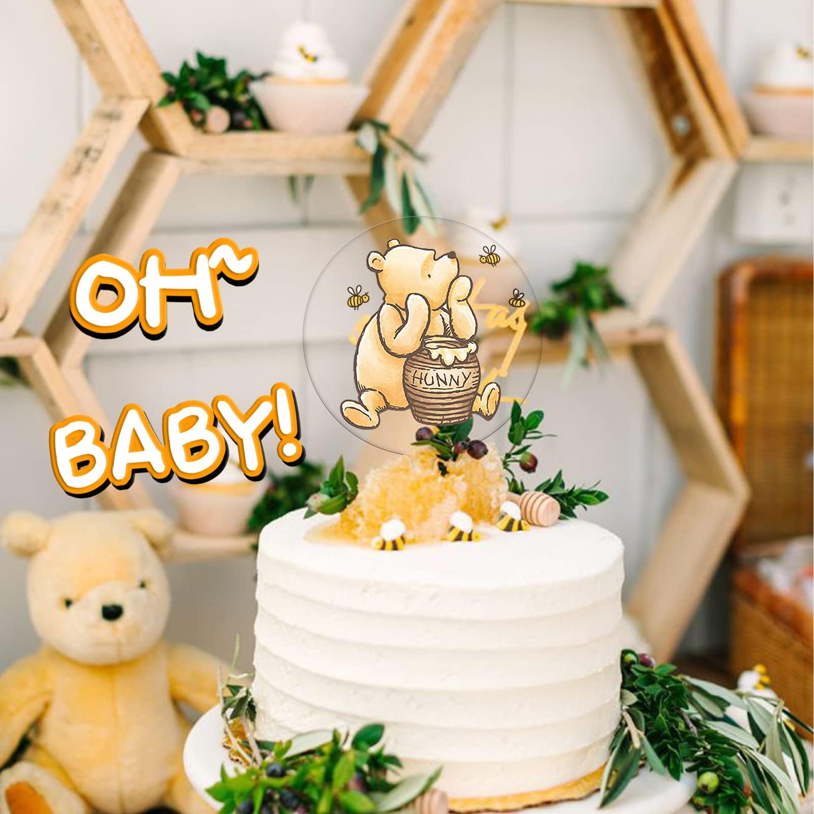Winnie Cake Topper Welcome Baby Acrylic 5inch Cake Toppers Cupcake Toppers Classic Baby Shower Decorations Winnie Birthday Party Supplies