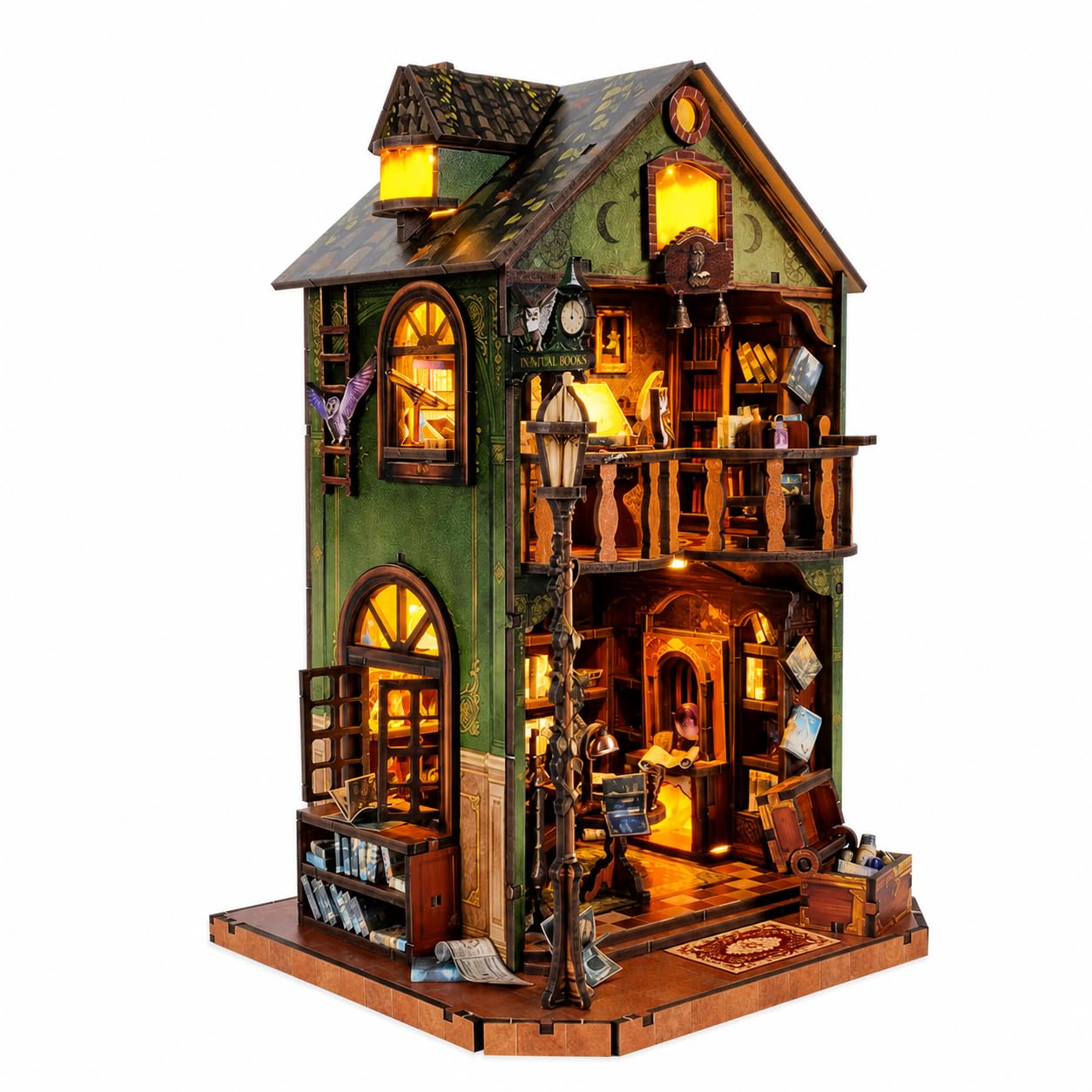 DIY Book Nook Kit | Miniature House Kit with LED Lights | 3D Wooden Puzzles for Adults & Teens | Creative Model Building Kit | Unique Bookshelf Decor