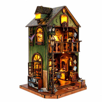 DIY Book Nook Kit | Miniature House Kit with LED Lights | 3D Wooden Puzzles for Adults & Teens | Creative Model Building Kit | Unique Bookshelf Decor