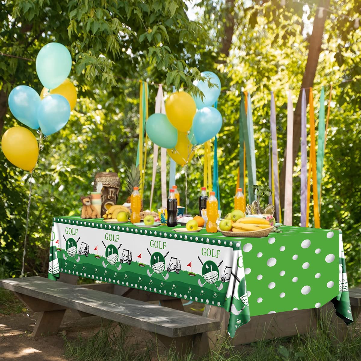 HAKOTI Golf Party Decorations - 3pcs Waterproof Rectangle Tablecloths for Birthday Theme, Supplies and Table Covers