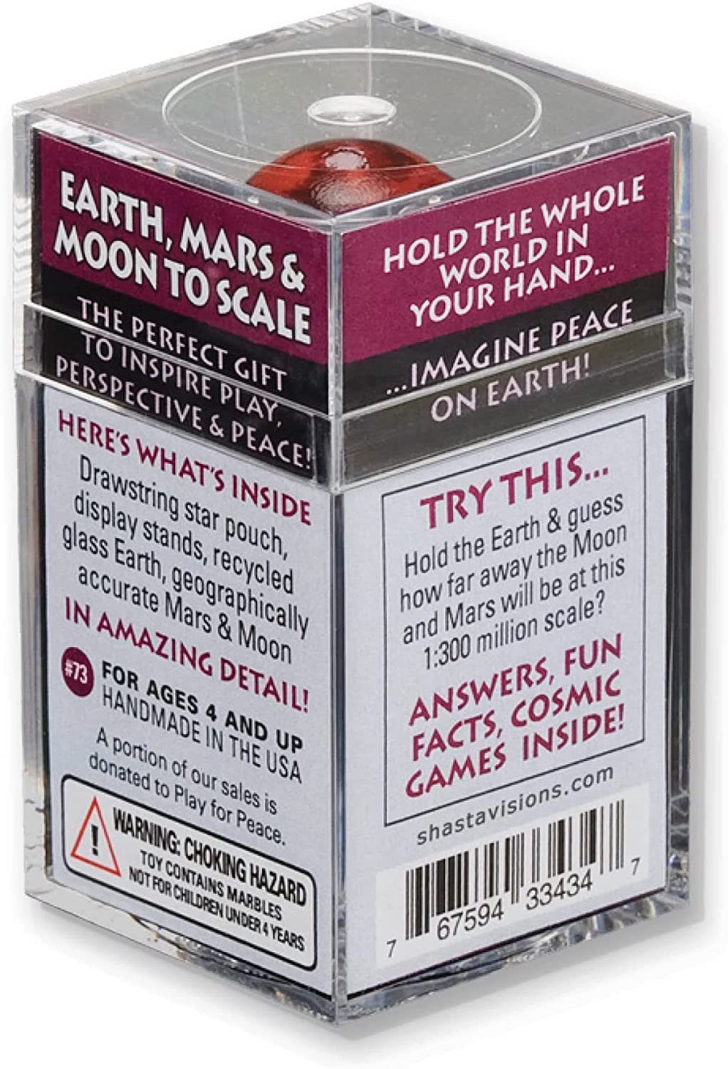 Earth, Mars, Moon To Scale Marble Box Set by Marbles, Globes & Gifts