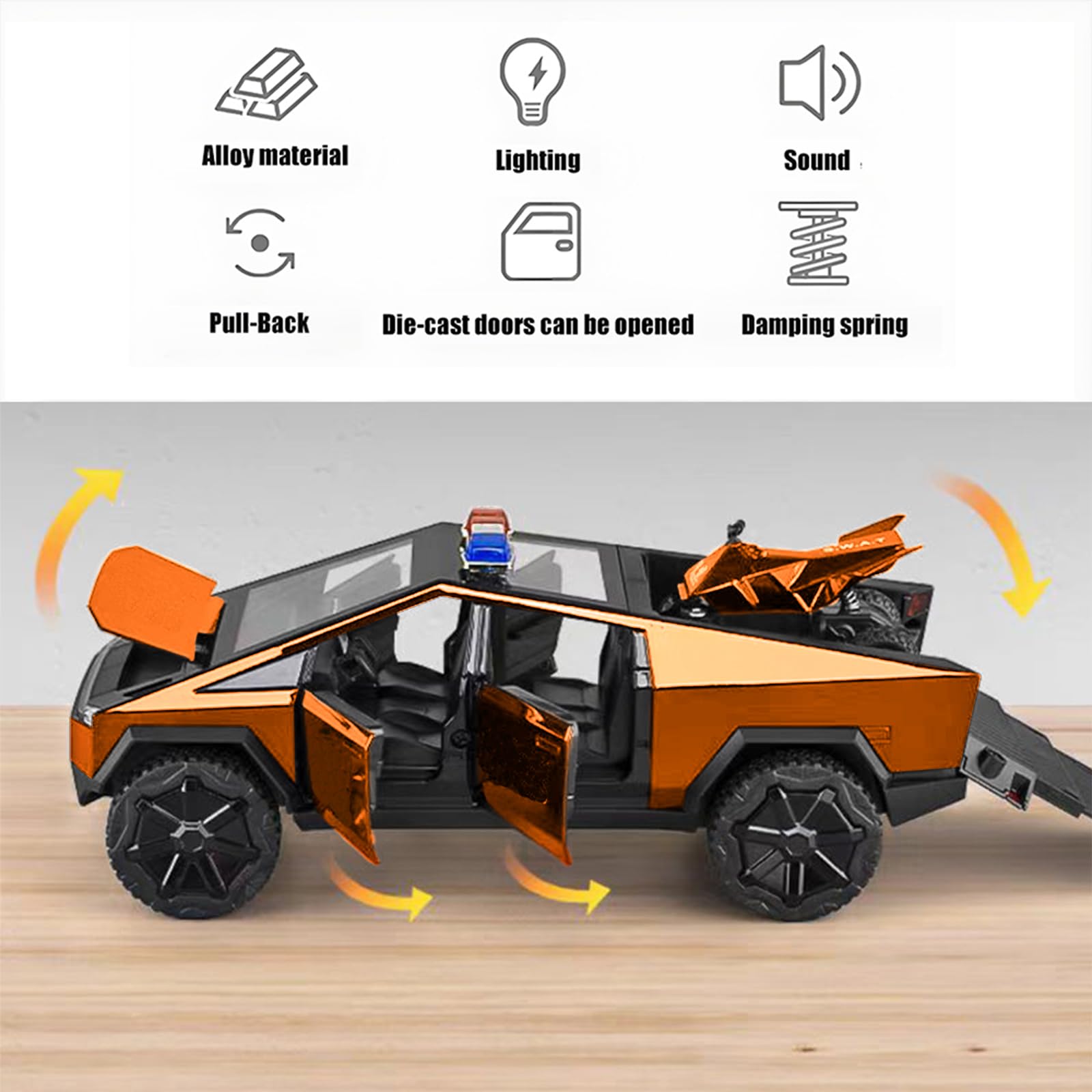 Powvan Truck Toy Zinc Alloy Model with RV Motorcycle EV Vehicle 1/32 Orange Car for Boys Girls Age for 3+
