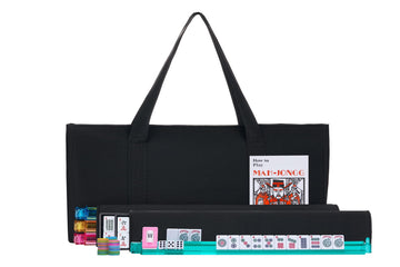 HNDTEK American Mahjong Set - Black Soft Bag - 166 White Engraved Tiles, 4 All-in-One Rack/Pushers Western Mah Jongg Game Set