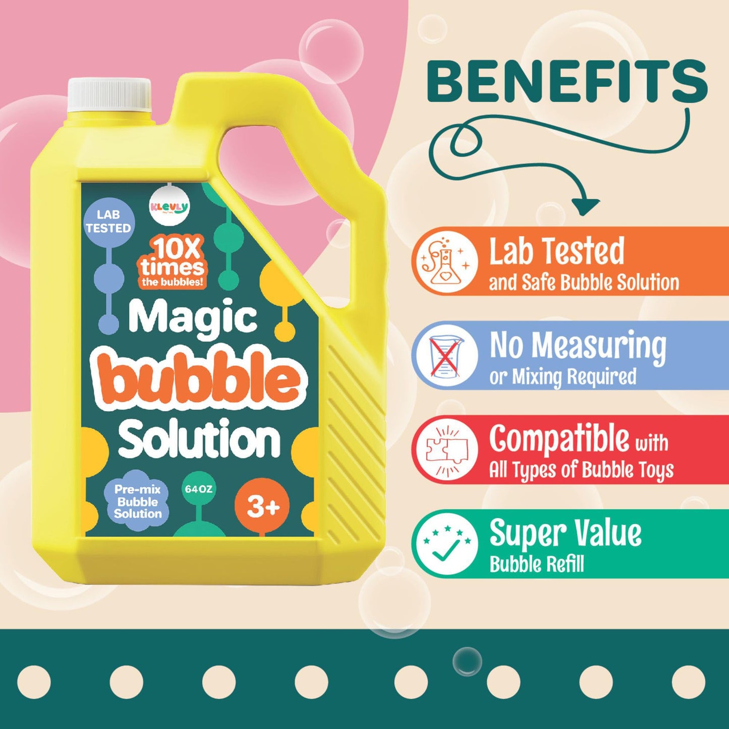 64 oz Iridescent Bubble Solution Refill | Non-Toxic Pre-Mix Bubble Refill Solution No Mixing or Measuring Required | Bubbles for Kids | Bubbles Bulk |