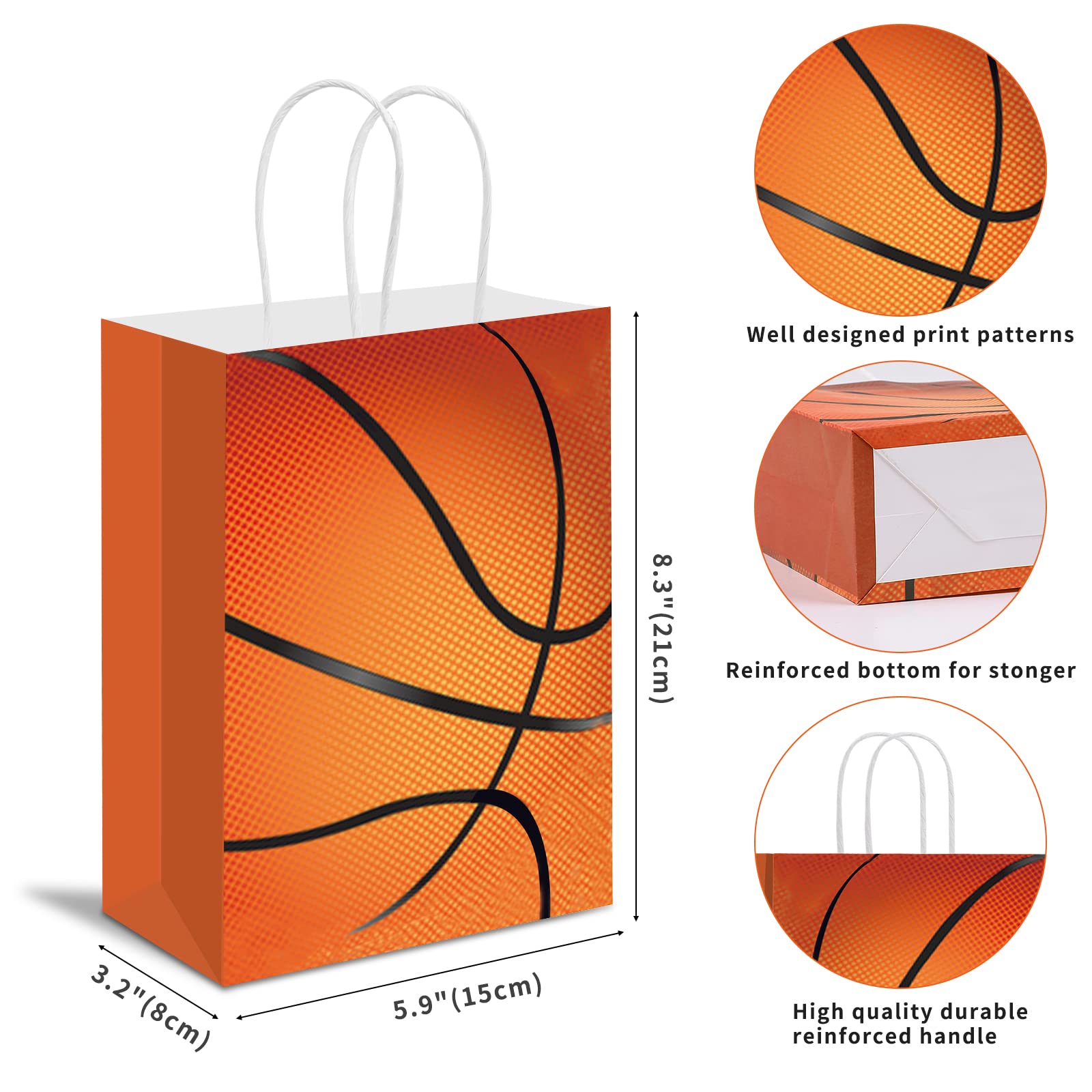 Lusmajoy 16 PCS Basketball Gift Bags, Basketball Goodie Bags for Basketball Birthday Party Supplies, Basketball Bag for Kids Basketball, Basketball