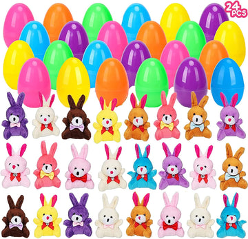 24 Pcs Filled Easter Eggs with Plush Bunny,Colorful Easter Eggs Prefilled with Plush Bunnies,Plush Animals Stuffed Toy for Kids Toddlers Easter Egg