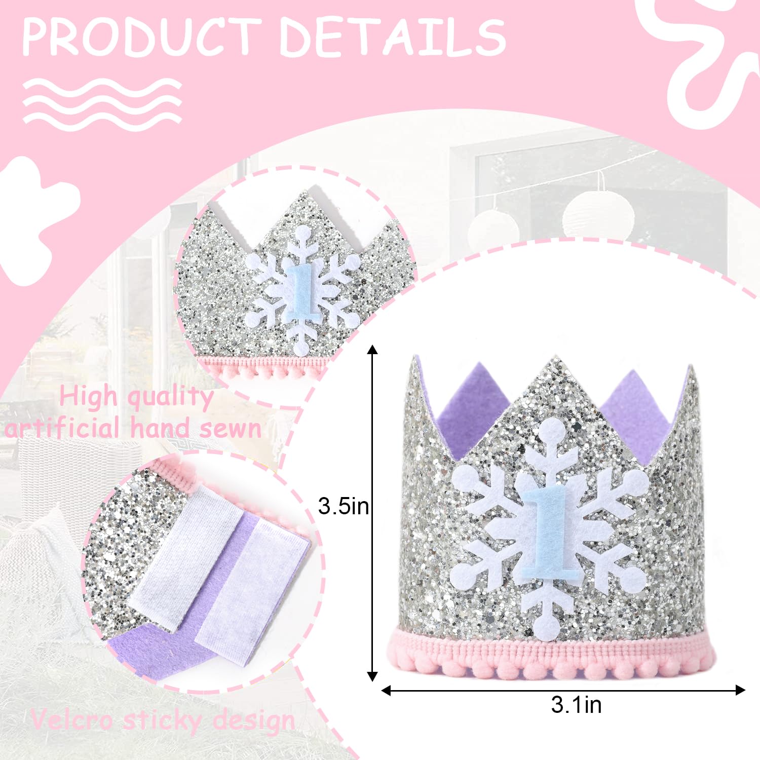 Rweseo Winter Onederland First Birthday Crown,Snowflake 1st Birthday Crown