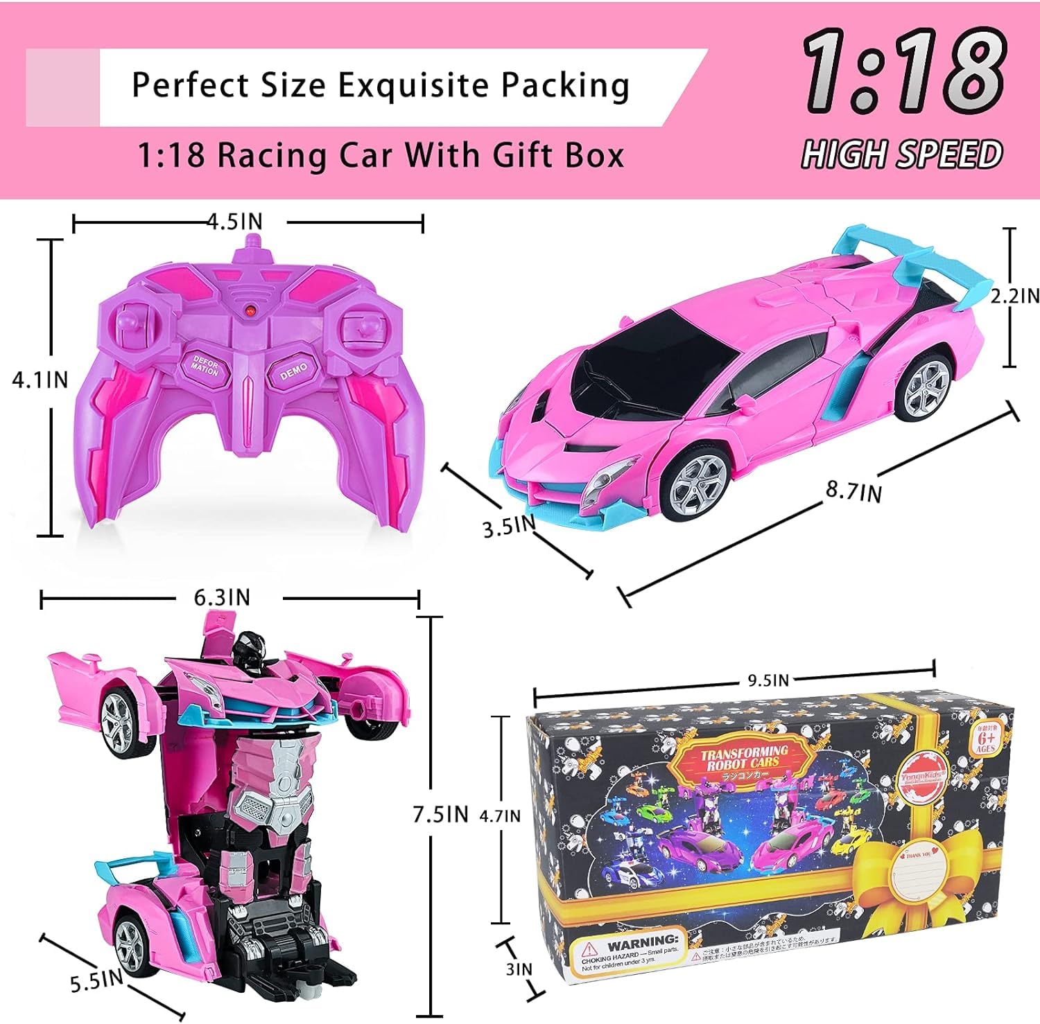 Remote Control Car, 2 in 1 Robot RC Cars Toys for 4 5 6 7 8 Year Old Girls
