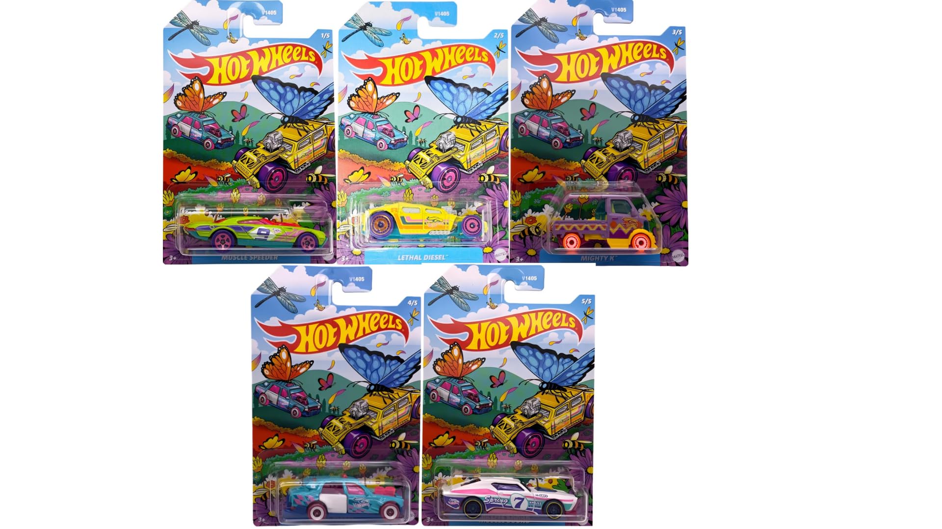 Hot Wheels Spring Season 2025 Vehicle Collection, Complete Set of 5 Cars, 1:64 Scale Diecast
