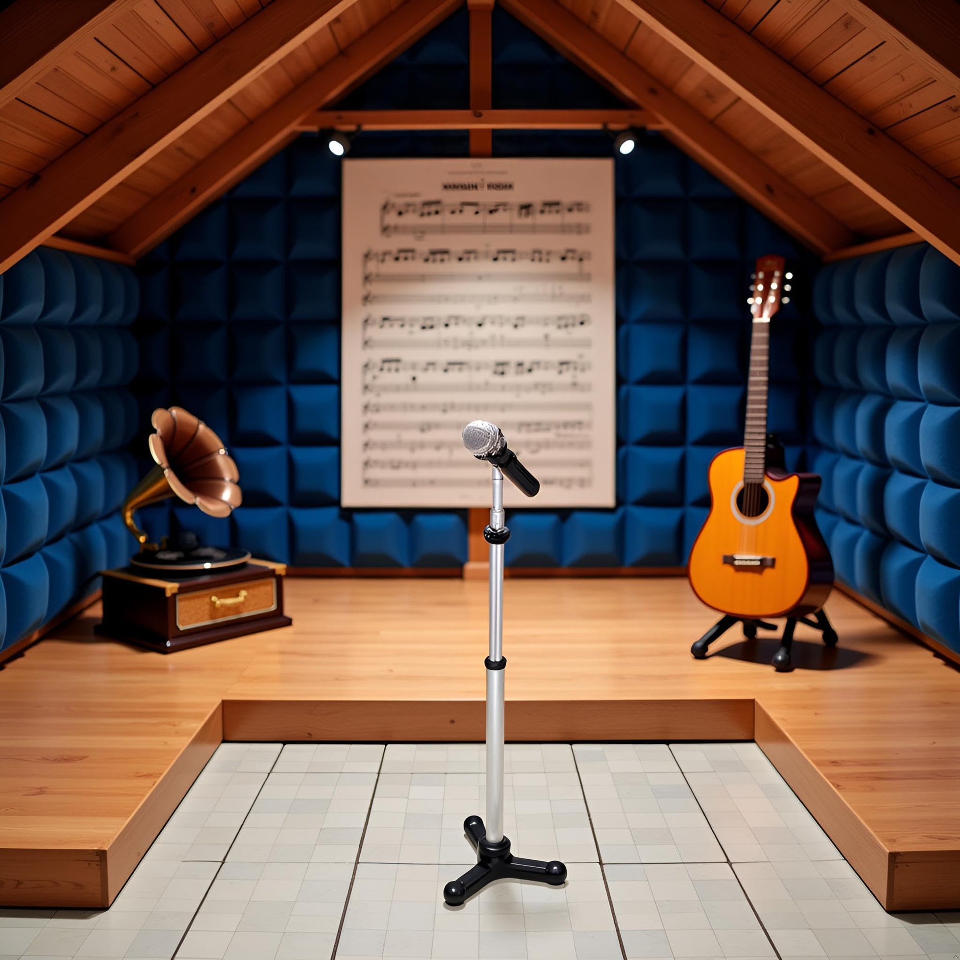 Black Dollhouse Decoration Accessories, 1:12 Dollhouse Miniature Scene Model Microphone with Stand Play Toy, Decortion, Dollhouse Furniture, Doll's