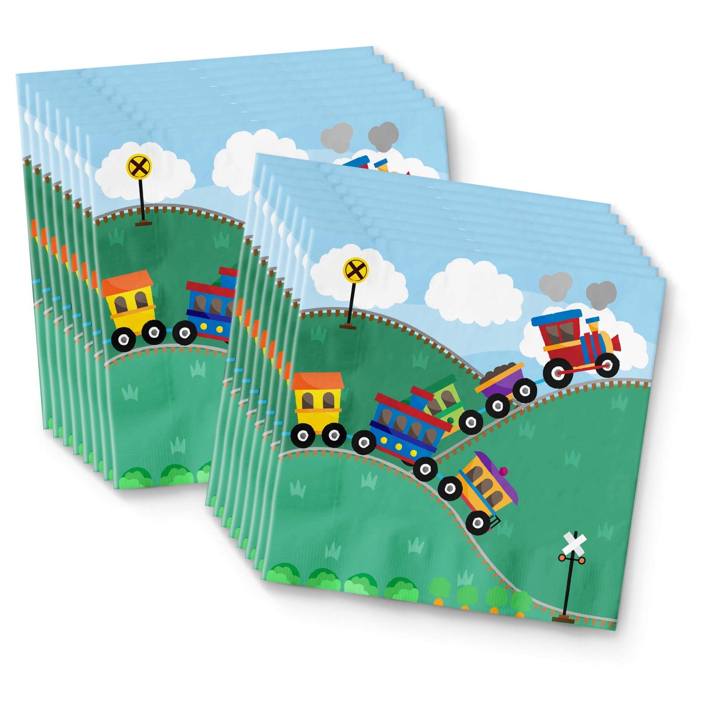 Train Birthday Party Supplies Set Plates Napkins Cups Tableware Kit for 16