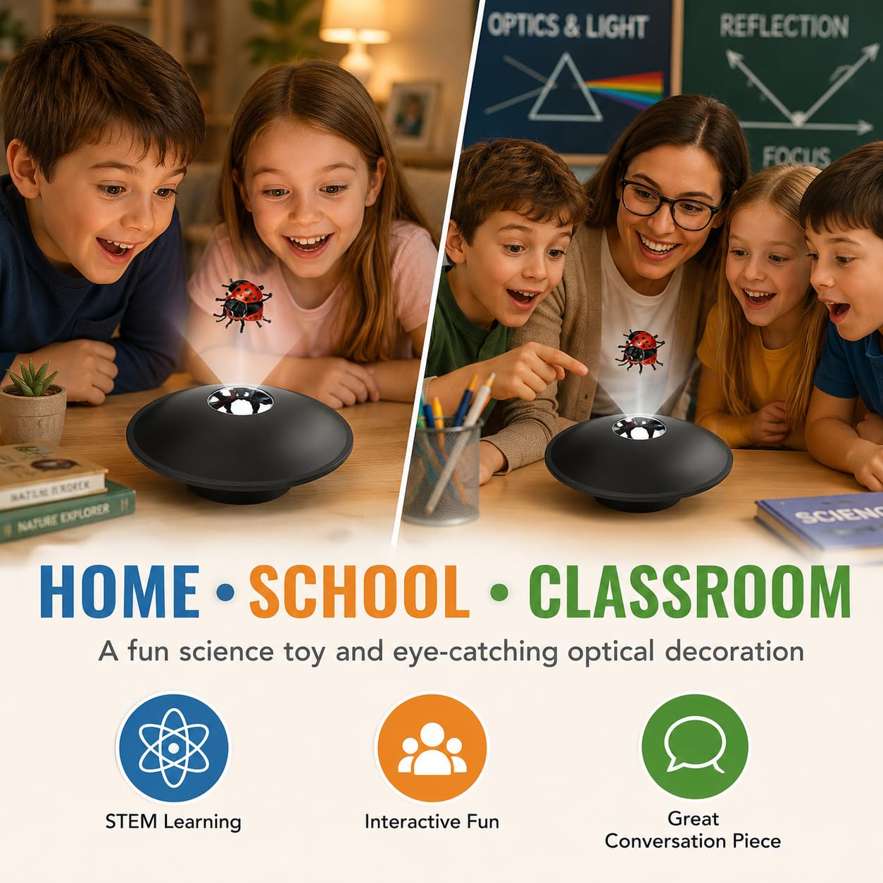 5.9" 3 D Mirascope, Optical Illusion Maker, Optical Illusions, 3-D Effect Toy, Hologram Image Projection, for Kids Home School Classroom