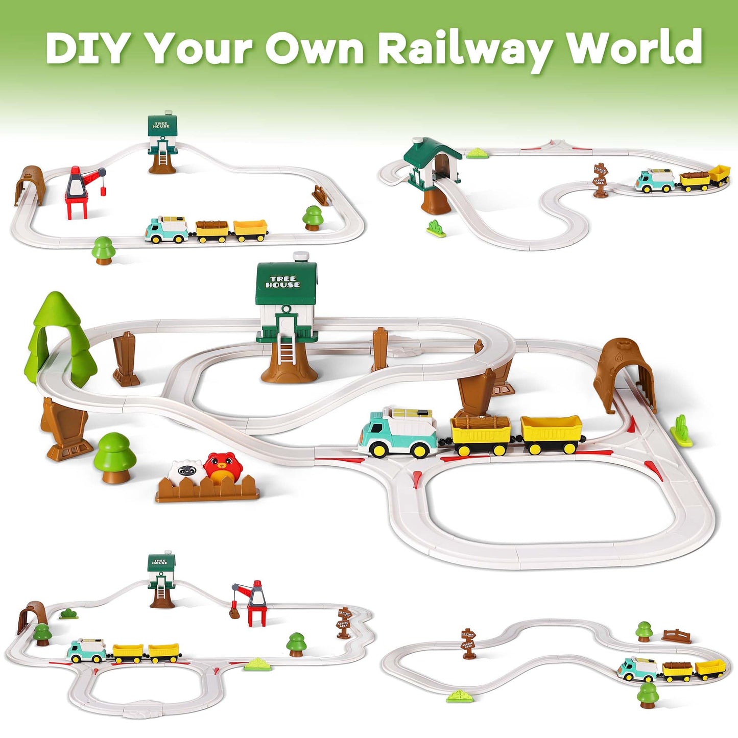 iPlay, iLearn 62PCS Kids Construction Track Toy Train Set, Kids Gift 3-7