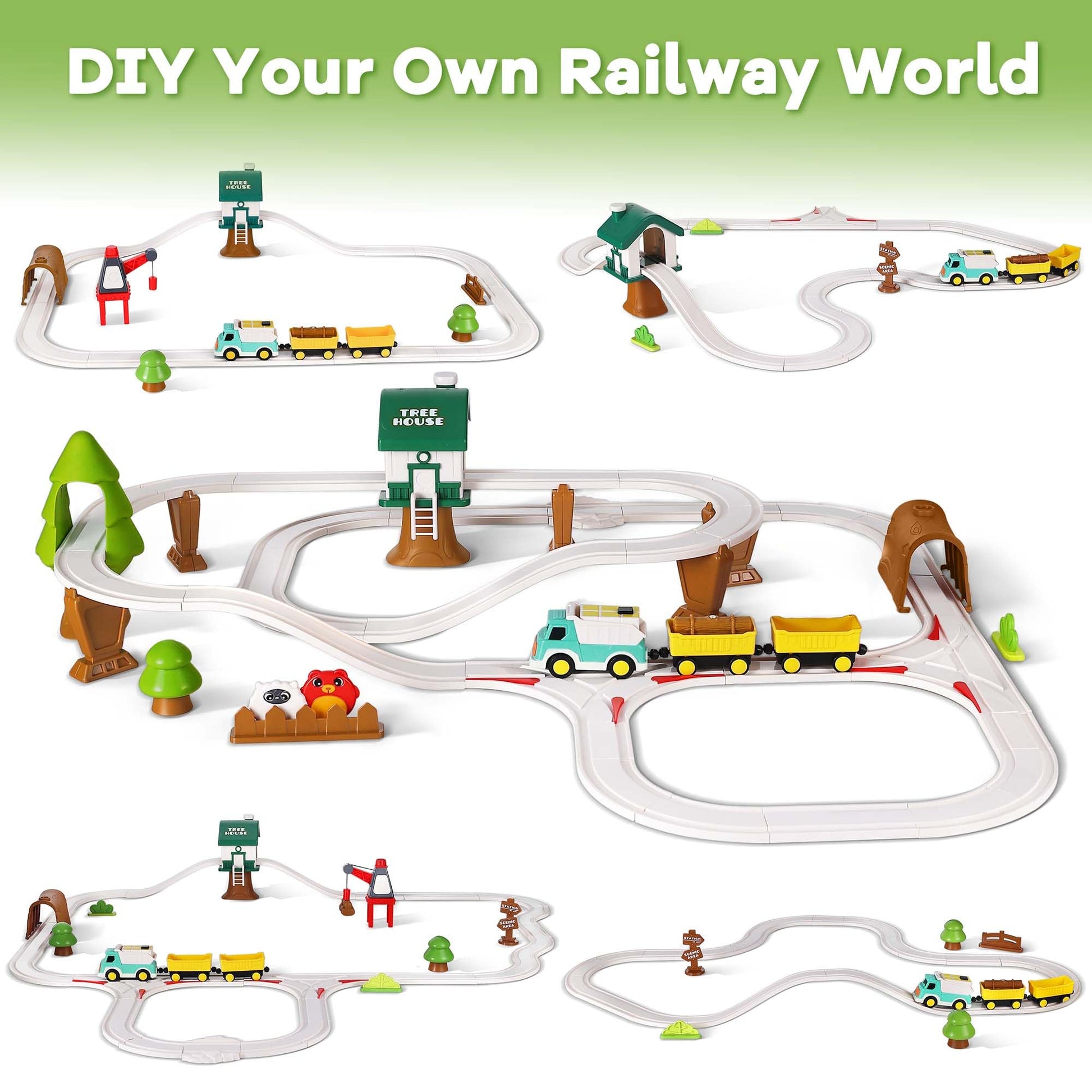 iPlay, iLearn 62PCS Kids Construction Track Toy Train Set, Kids Gift 3-7