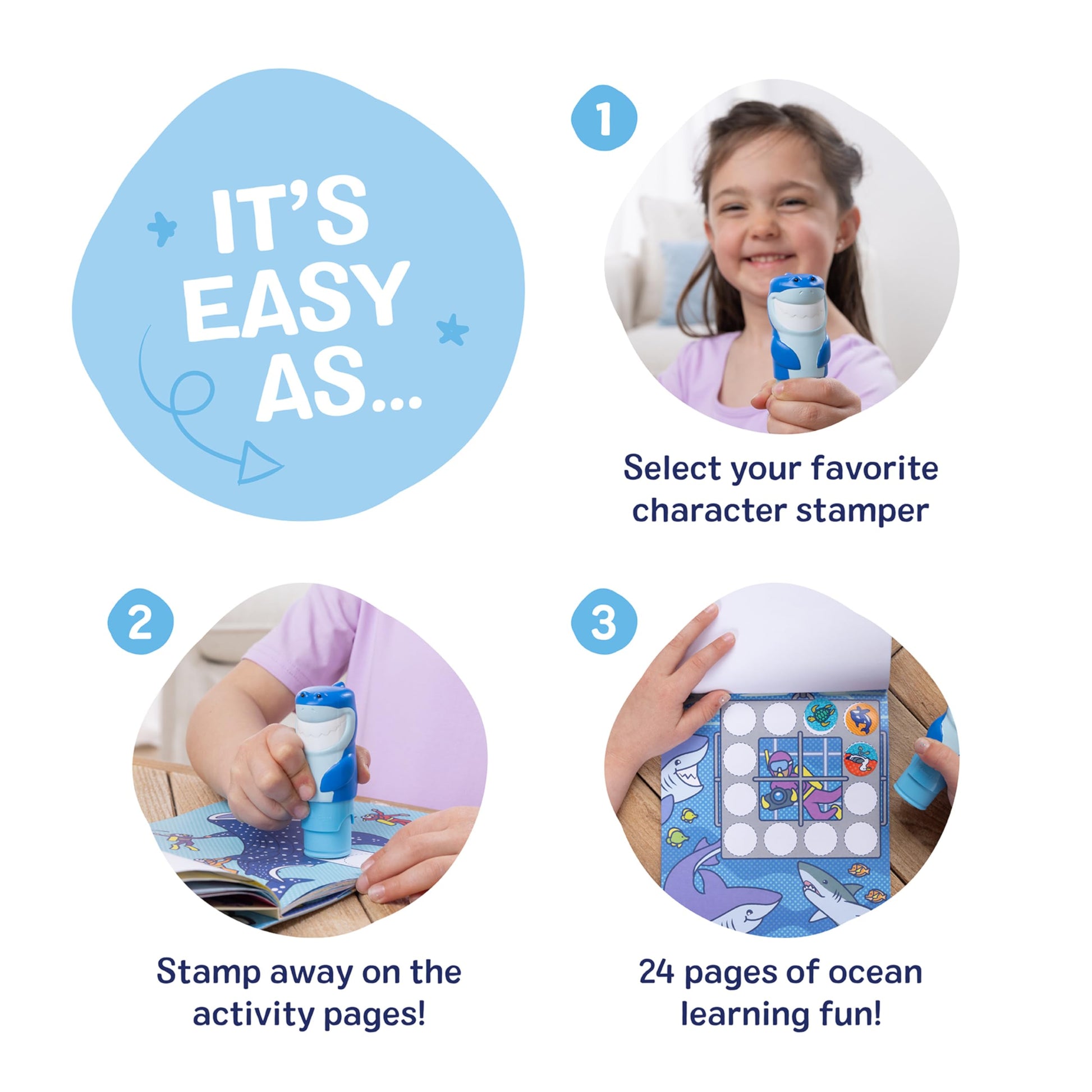 Melissa & Doug Sticker Wow!™ 24-Page Activity Pad and Sticker Stamper, 300 Stickers, Arts and Crafts Fidget Toy Collectible Character - Shark - for