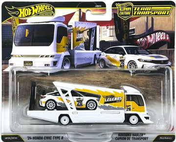 Hot Wheels Premium Car Culture Team Transport '24 Honda Civic Type R & Kousoku Hauler 1:64 Scale Diecast Toy Vehicles