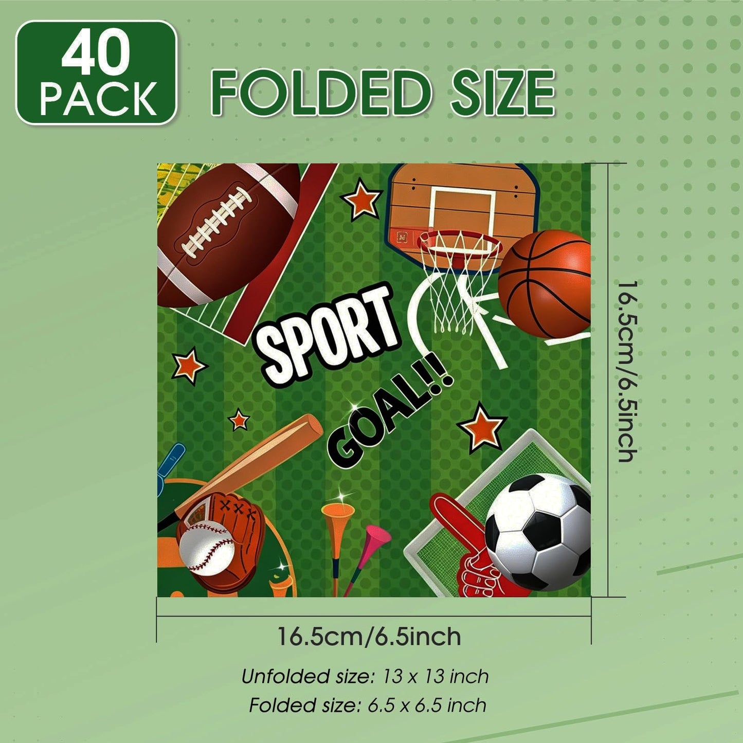 40pcs All Sports Themed Party Napkins Disposable for Boys, 6.5 x 6.5 Inch