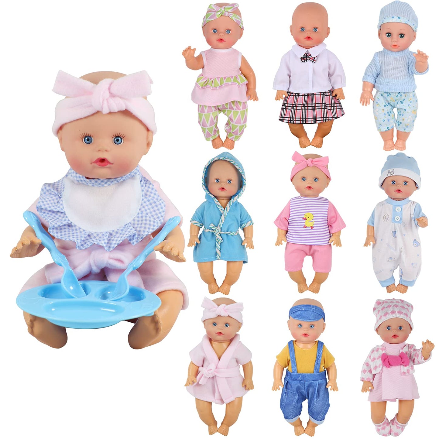 9 Sets for 9-10-11 Inch Alive Baby Doll Clothes Reborn Newborn Dress Outfits Clothing Costumes with Kitchen Accessory