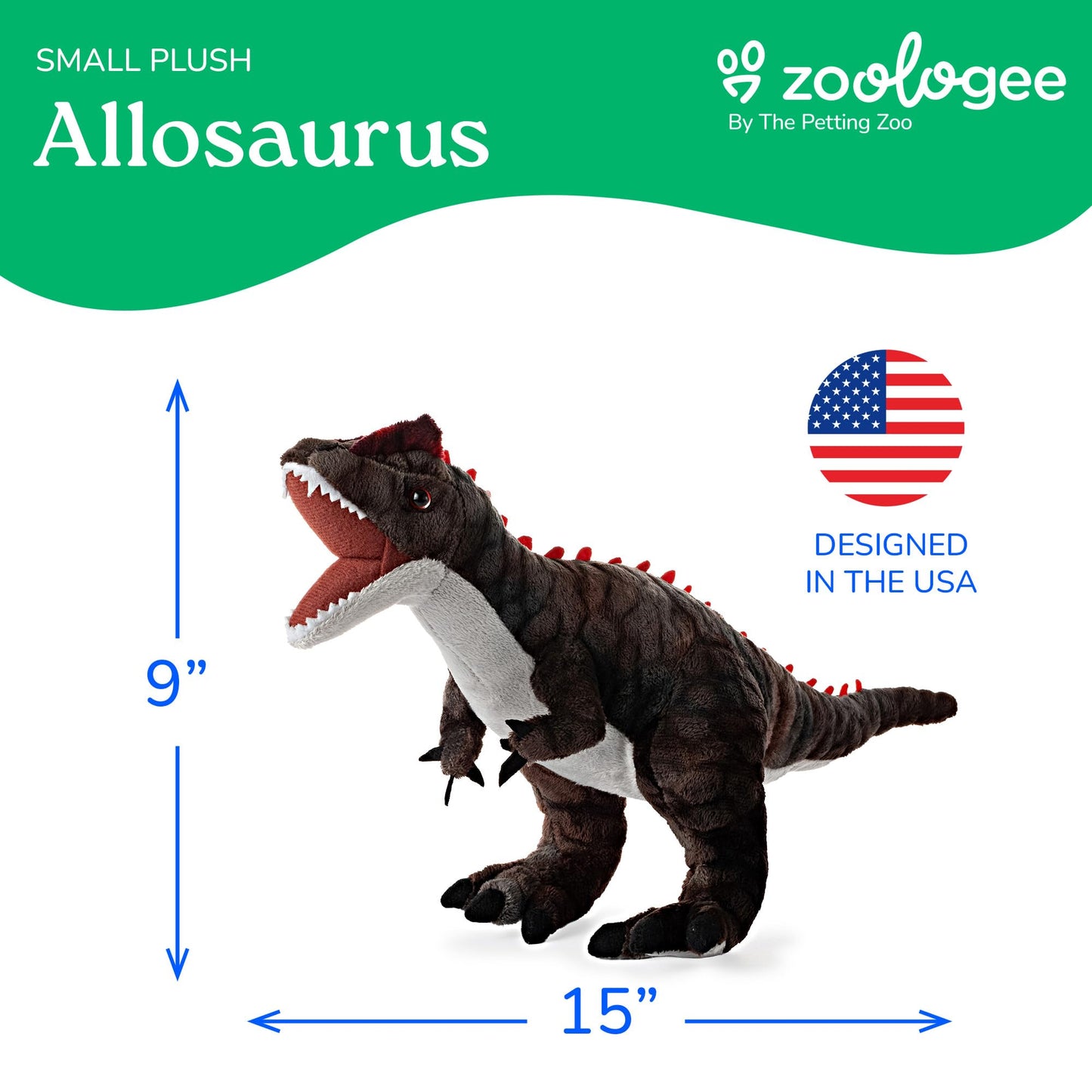The Petting Zoo Allosaurus Dinosaur Stuffed Animal Plushie, Gift for Kids, Dinosaur Animals, Brown Dinosaur Plush Toy 15 inches