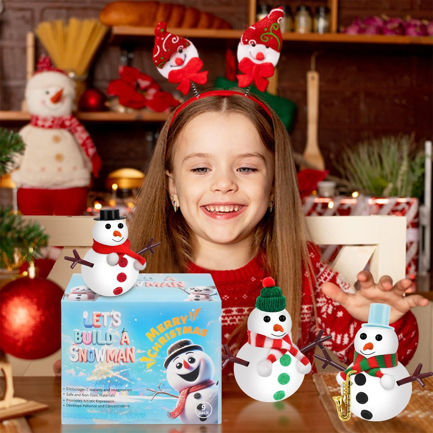 Stocking Stuffers for Kids Teen Boys Girls - 9 Pack Build Snowman Kit Christmas Crafts Gifts for Kids Creative Air Dry Modeling Clay Xmas Gift