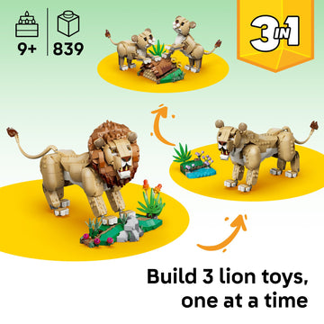 LEGO Creator 3 in 1 Wild Animals: Majestic Lion - Building Toy for Boys & Girls, Ages 9+ - Kids Bedroom or Desk Decor - Lion Toy with 3 Building