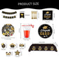 Graduation Party Decorations 126Pcs Black Gold Congrats Grad Dinnerware Party Supplies Includes Tableware Balloons Tablecloth Banner DIY Drink Pouches
