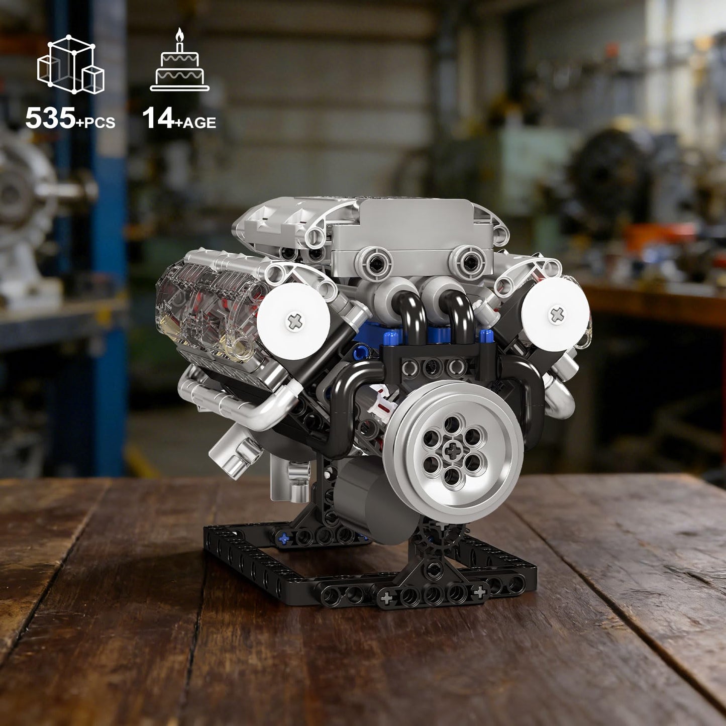 Mould King 10088 V8 Engine Model Kit - 535 Pcs to Build Your Own Mini Engine that Works, DIY STEM Mechanic Engineering Construction Set, Hobby