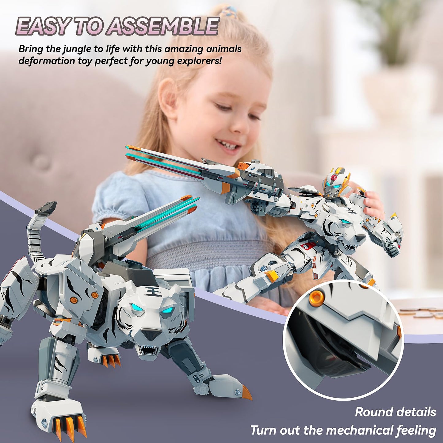 CSDCSD Animals Transforming Robots Toy for Kids Deformation Tiger Action Figure Deformation Tiger Model, Portable Transforming Robot Toy Gift for Boys